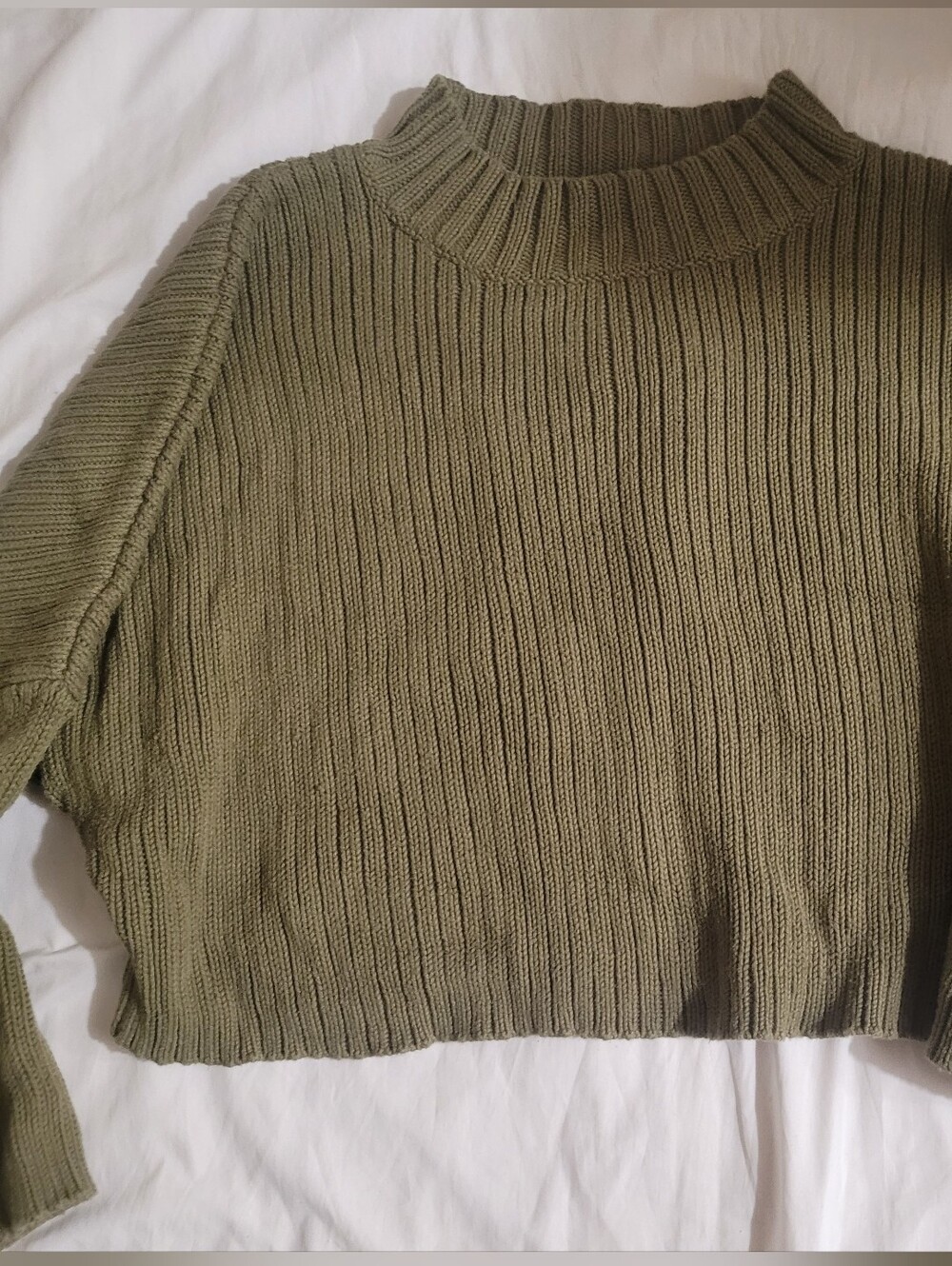Ribbed Cowl-Neck Sweater in Olive Green